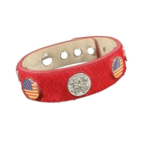 Red Leather Bracelet with Silver Accents - Picture 1 of 5